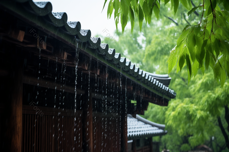 连成线的春雨下的古建筑的房檐清新的空气,高清,摄影图,摄影图片,图片大全,摄影图免费下载